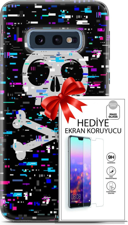 Samsung Galaxy S10E Kılıf Orijinal Seri Cyberpunk 01 Kurukafa Telefon Kılıfı + Ekran Koruyucu