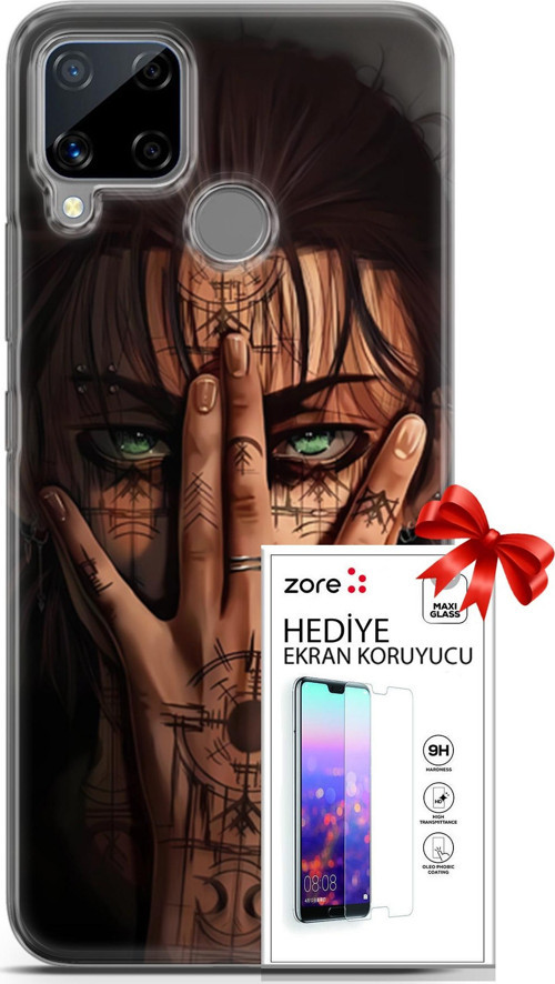 Realme C15 Kılıf Orijinal Seri Supers 22 Eren Yeager Kap + Ekran Koruyucu