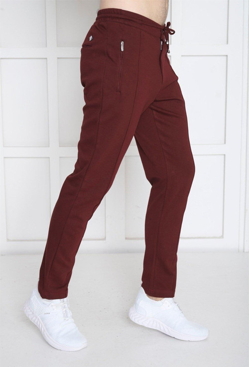Bordo Erkek Pantolon görünümlü 4 Cepli Fermuarlı Slimfit Spor Eşofman Altı B1216