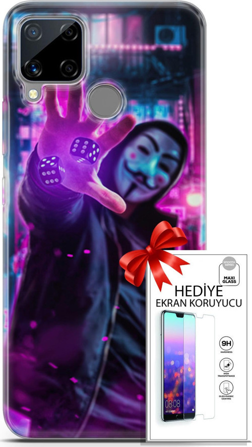 Realme C15 Kılıf Orijinal Seri Algorand 04 Zarlar Silikon Kılıf + Ekran Koruyucu Full Korumaketi