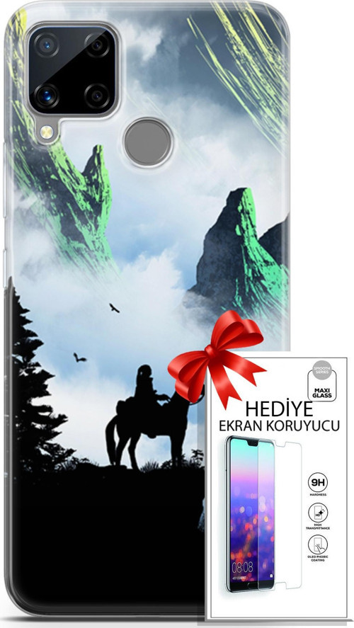 Realme C15 Kılıf Orijinal Seri Algorand 25 Atlı Soyulmayan Kılıf + Ekran Koruyucu Full Korumaketi
