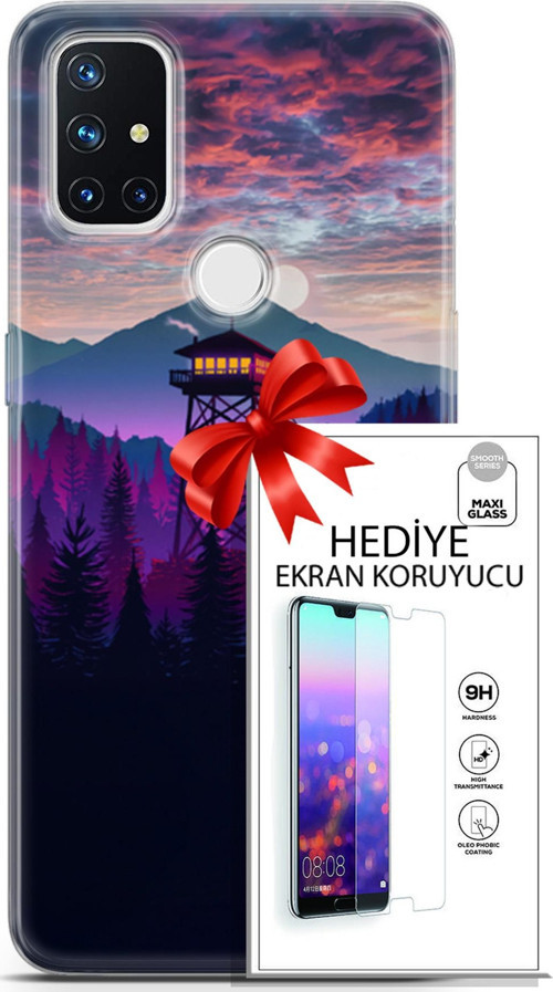 Oneplus Nord N10 5G Kılıf Orijinal Seri Fantasy 17 Orman Kule Yumuşak Kılıf + Ekran Koruyucu