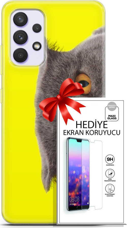 Samsung Galaxy A32 4G Kılıf Orijinal Seri Scotish-British 01 Scottish Fold Telefon Kılıfı + Ekran Koruyucu