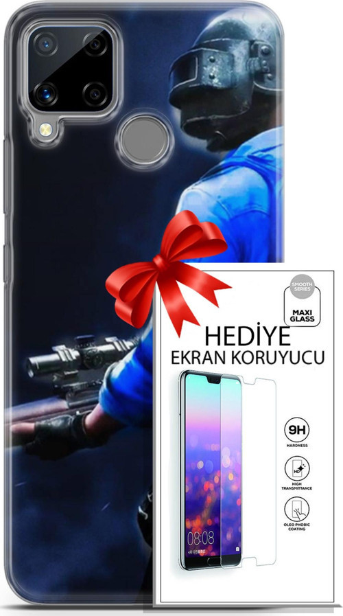 Realme C15 Kılıf Orijinal Seri Pubg 12 Mavi Gömlekli Tasarım Kılıf + Ekran Koruyucu