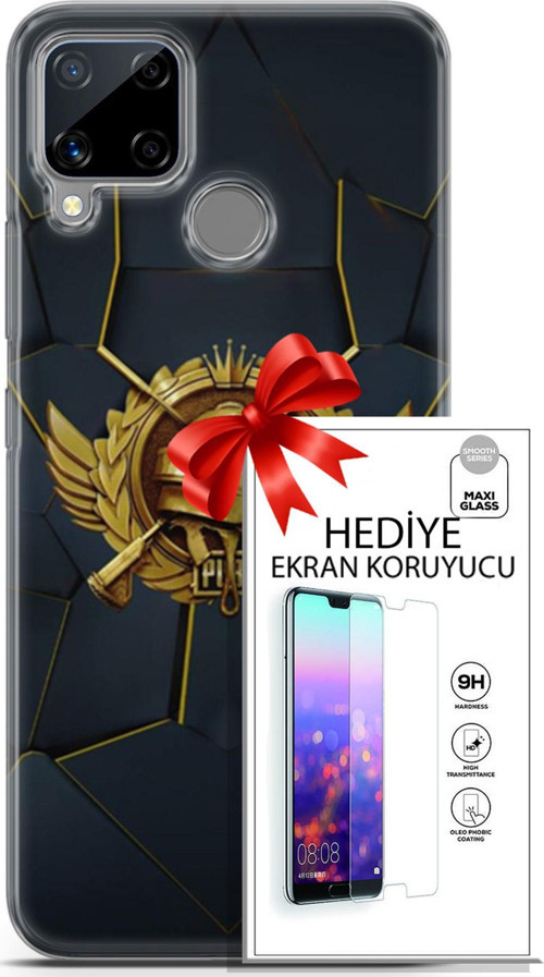 Realme C15 Kılıf Orijinal Seri Pubg 16 Amblem Hediyelik Kılıf Ve Ekran Koruyucu