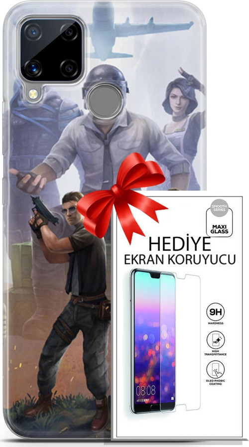 Realme C15 Kılıf Orijinal Seri Pubg 09 Carlo Uv Kılıf Ve Ekran Koruyucu