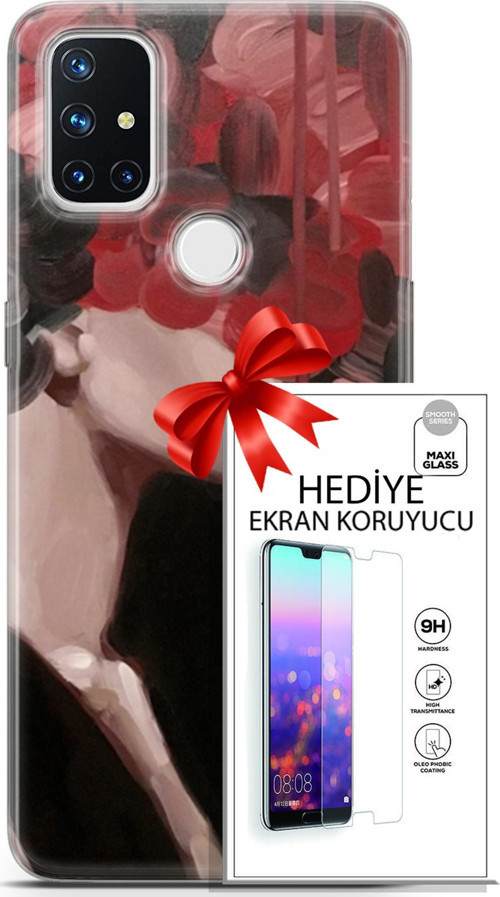 Oneplus Nord N10 5G Kılıf Orijinal Seri Soul 19 Kırmızı Pembe Siyah Tam Koruma Kılıf + Ekran Koruyucu