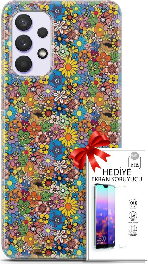 Samsung Galaxy A32 4G Kılıf Orijinal Seri Cardano 06 Küçük Çiçekler Koruyucu Kapak Ekran Koruyucu