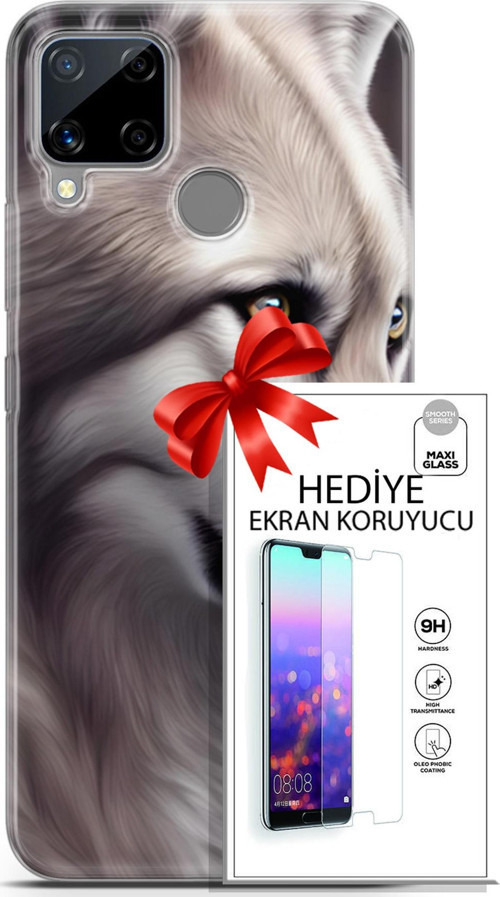 Realme C15 Kılıf Orijinal Seri Dogs 01 Yakışıklı Kurt Telefon Kılıfı + Ekran Koruyucu