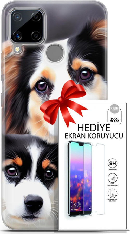 Realme C15 Kılıf Orijinal Seri Dogs 22 Bernese Dağ Köpeği Kap + Ekran Koruyucu