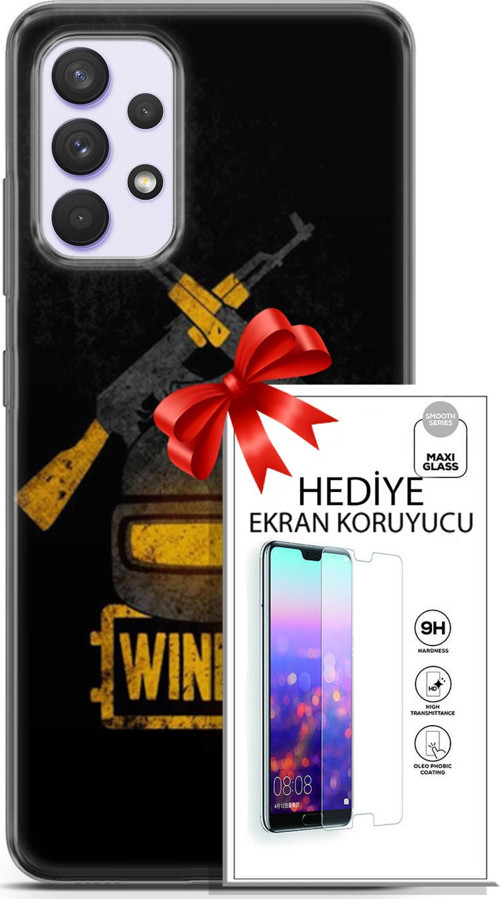 Samsung Galaxy A32 4G Kılıf Orijinal Seri Pubg 15 Winner Kalın Silikon + Ekran Koruyucu