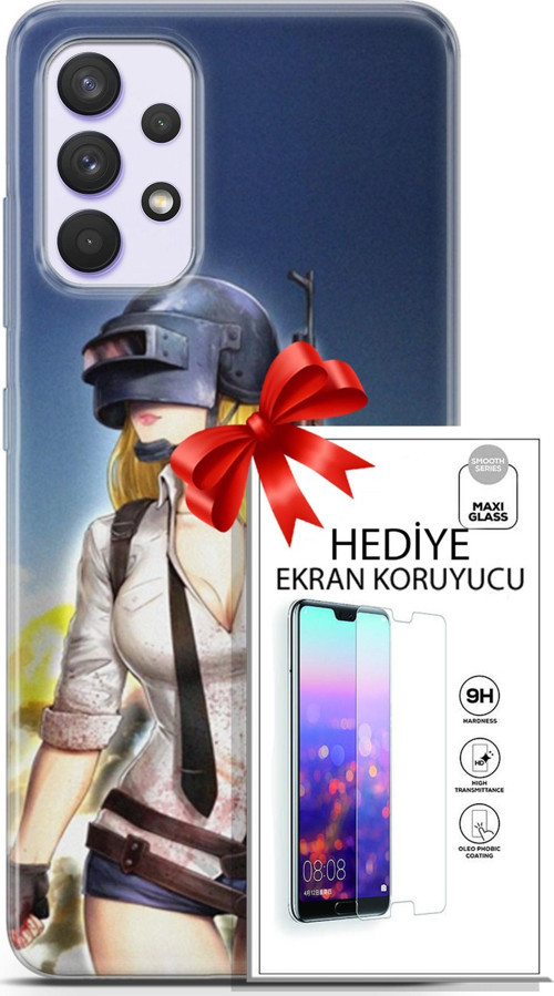 Samsung Galaxy A32 4G Kılıf Orijinal Seri Pubg 27 Anna Lazer Kesim Silikon Ekran Koruyucu