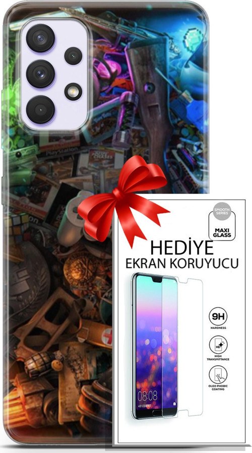 Samsung Galaxy A32 4G Kılıf Orijinal Seri Pubg 24 Teçhizatlar Darbe Emici Kılıf + Ekran Koruyucu