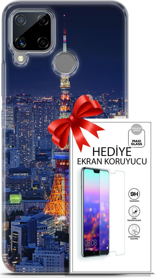 Realme C15 Kılıf Orijinal Seri Fantasy 02 Eyfel Kapak Ve Ekran Koruyucu