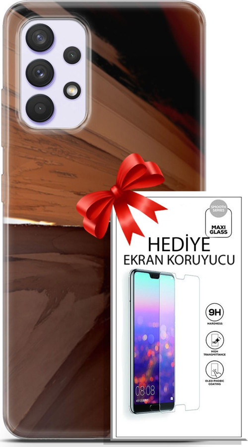 Samsung Galaxy A32 4G Kılıf Orijinal Seri Nature 01 Kahverengi Tonlar Telefon Kılıfı + Ekran Koruyucu