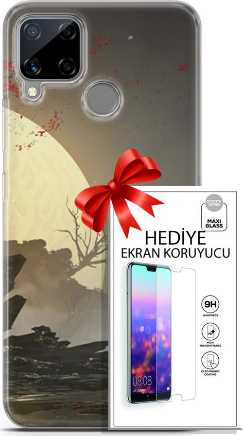 Realme C15 Kılıf Orijinal Seri Fantasy 29 Anime Savaşçı Leke Tutmaz Kapak + Ekran Koruyucu