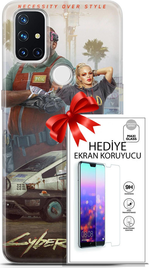 Oneplus Nord N10 5G Kılıf Orijinal Seri Cyberpunk 21 2077 Darbe Önleyici Kapak + Ön Ekran Koruyucu