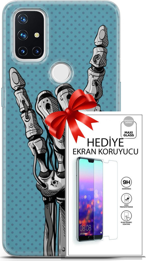 Oneplus Nord N10 5G Kılıf Orijinal Seri Cyberpunk 07 Robot Eli Desenli Kılıf + Ön Ekran Koruyucu