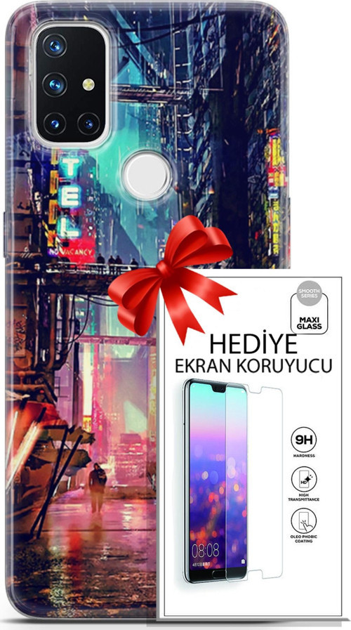 Oneplus Nord N10 5G Kılıf Orijinal Seri Cyberpunk 14 Motel Cover Kılıf + Ön Ekran Koruyucu