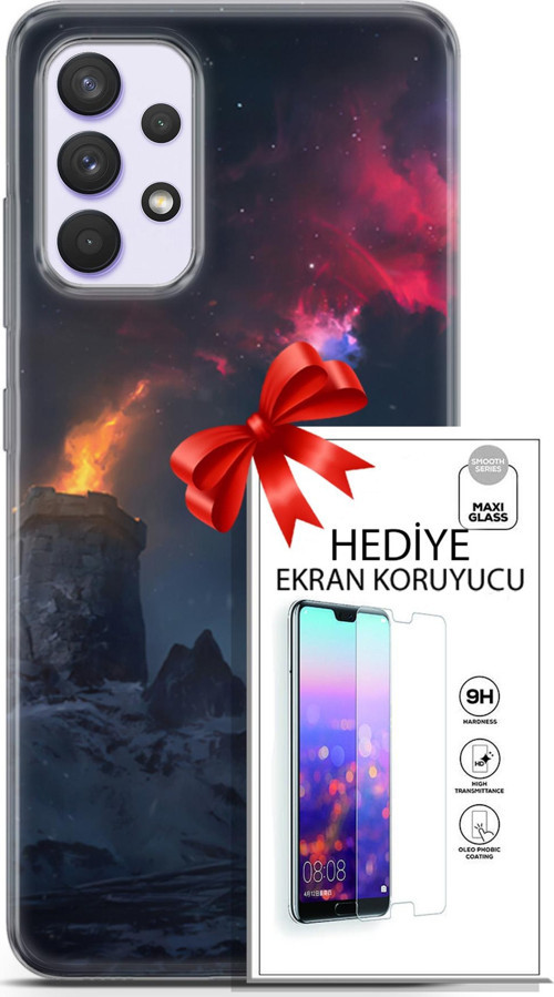 Samsung Galaxy A32 4G Kılıf Orijinal Seri Fantasy 28 Kuzey Işıkları İz Bırakmayan Kılıf + Ön Ekran Koruyucu