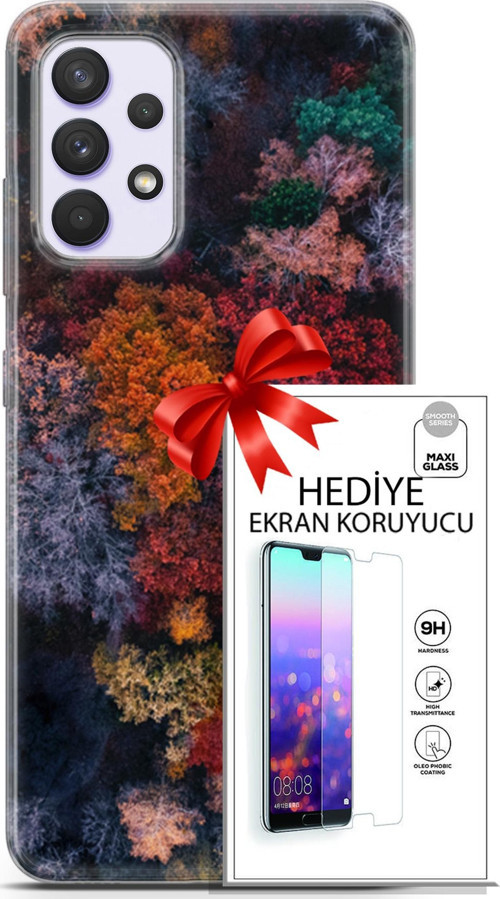 Samsung Galaxy A32 4G Kılıf Orijinal Seri Fantasy 16 Renkli Ağaçlar Hediyelik Kılıf Ve Ekran Koruyucu