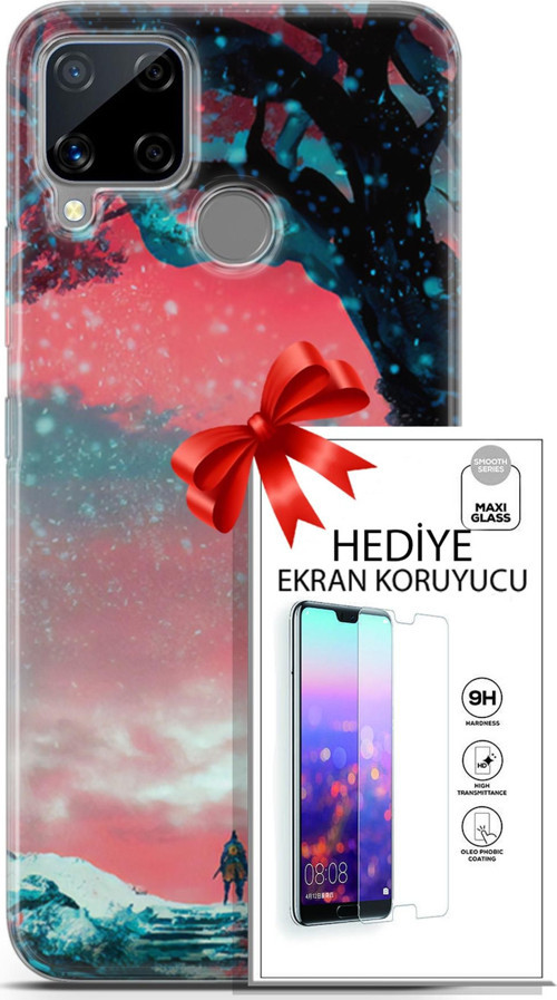 Realme C15 Kılıf Orijinal Seri Neo 01 Bıçaklı Joker Telefon Kılıfı + Ekran Koruyucu