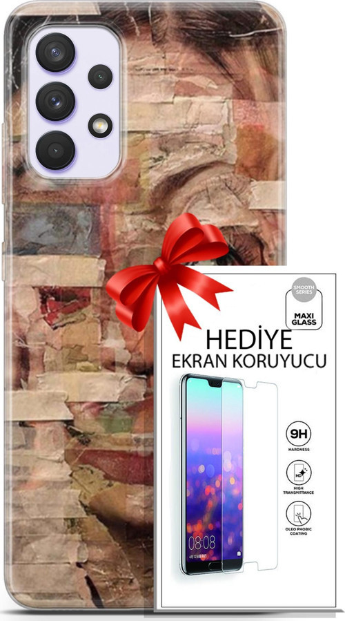 Samsung Galaxy A32 4G Kılıf Orijinal Seri Soul 20 Yüz Göz Renkli Kılıf Ekran Koruyucu