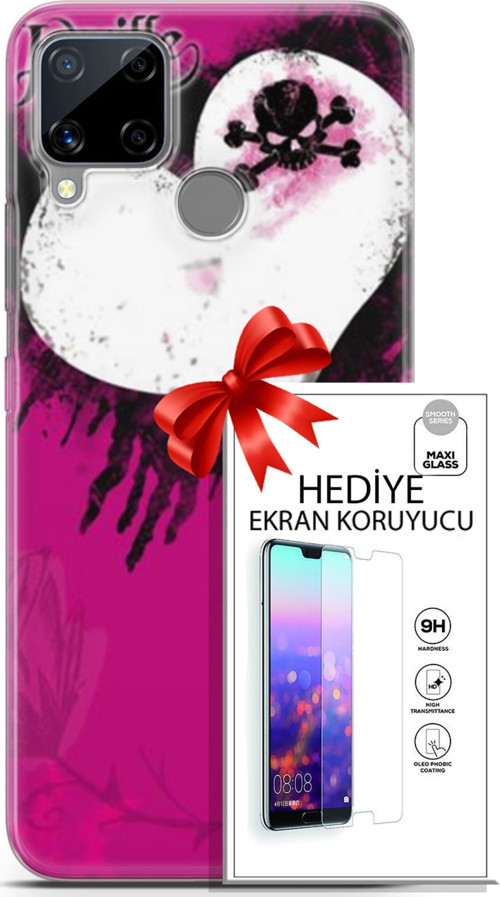 Realme C15 Kılıf Orijinal Seri Punky 27 Jaxville Lazer Kesim Silikon Ekran Koruyucu
