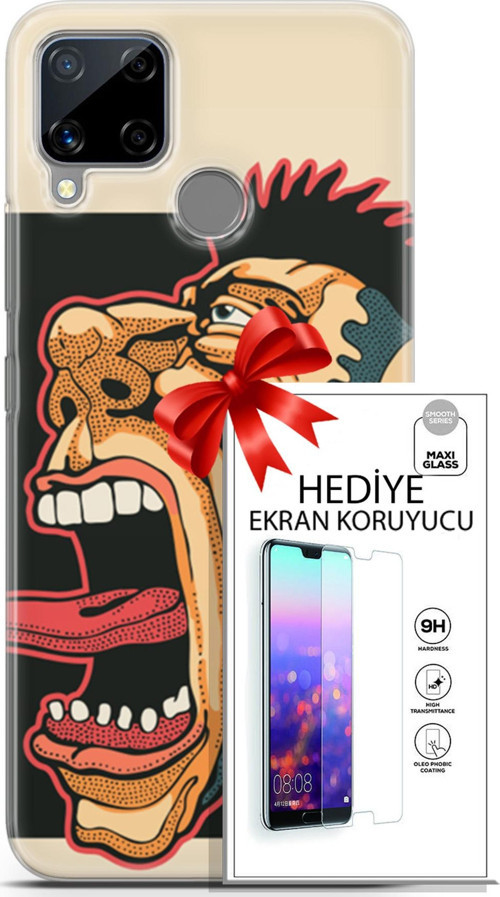 Realme C15 Kılıf Orijinal Seri Punky 11 Maymun 4K Baskılı Kılıf + Ekran Koruyucu Full Korumaketi