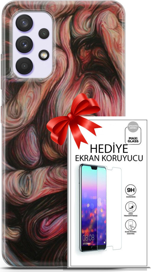 Samsung Galaxy A32 4G Kılıf Orijinal Seri Soul 27 Dağılmış Surat Lazer Kesim Silikon Ekran Koruyucu