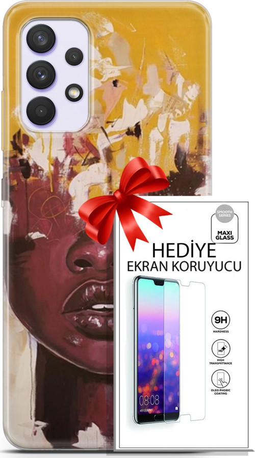 Samsung Galaxy A32 4G Kılıf Orijinal Seri Soul 23 Sarı Kahverengi Telefon Kabı Ve Ekran Koruyucu