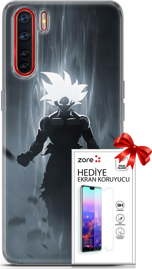 Oppo A91 Kılıf Orijinal Seri Supers 27 Dark Goku Lazer Kesim Silikon Ekran Koruyucu