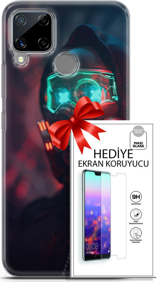 Realme C15 Kılıf Orijinal Seri Cyberpunk 03 Vr Maske Arka Kapak + Ekran Koruyucu