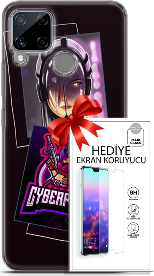 Realme C15 Kılıf Orijinal Seri Cyberpunk 10 Cyber Kız Full Hd Kılıf + Ekran Koruyucu