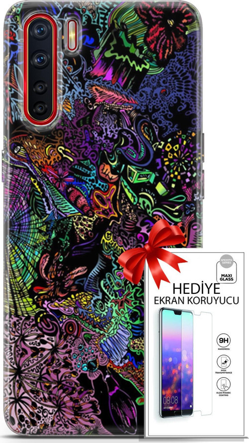 Oppo A91 Kılıf Orijinal Seri Cardano 03 Karışık Renkler Arka Kapak + Ekran Koruyucu