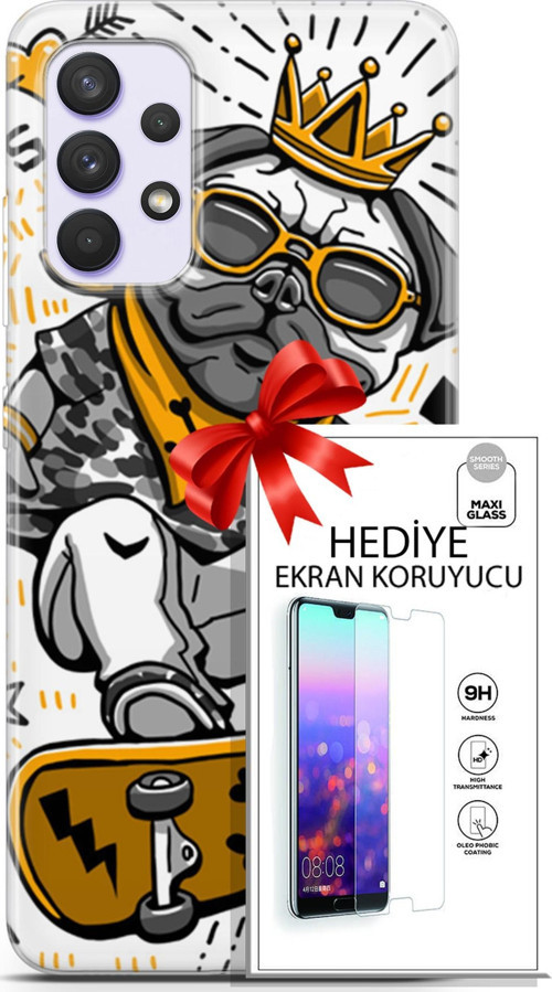 Samsung Galaxy A32 4G Kılıf Orijinal Seri Punky 09 Punk Pug Uv Kılıf Ve Ekran Koruyucu