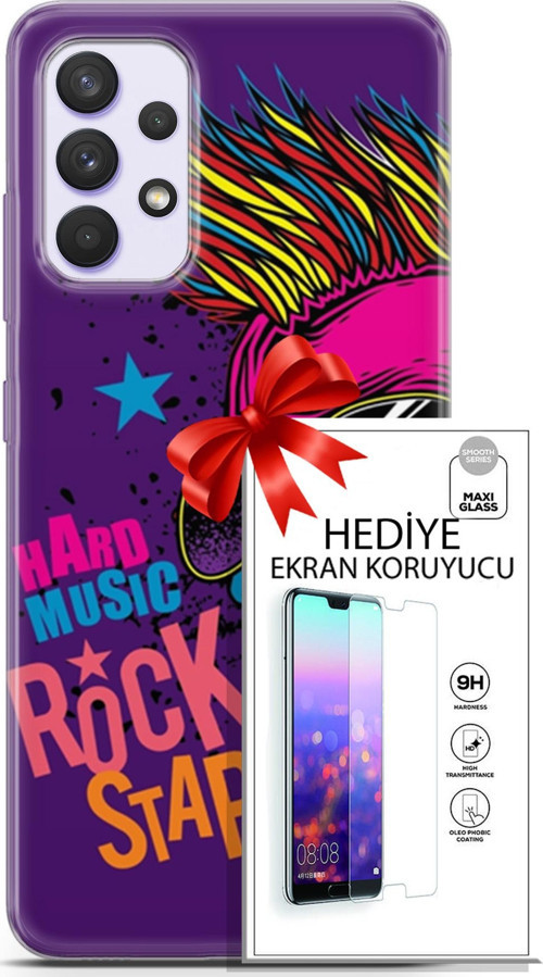 Samsung Galaxy A32 4G Kılıf Orijinal Seri Punky 16 Rockstar Hediyelik Kılıf Ve Ekran Koruyucu