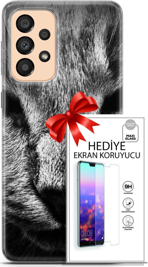 Samsung Galaxy A33 5G Kılıf Orijinal Seri Scotish-British 23 Gri Detay Kedi Telefon Kabı Ve Ekran Koruyucu