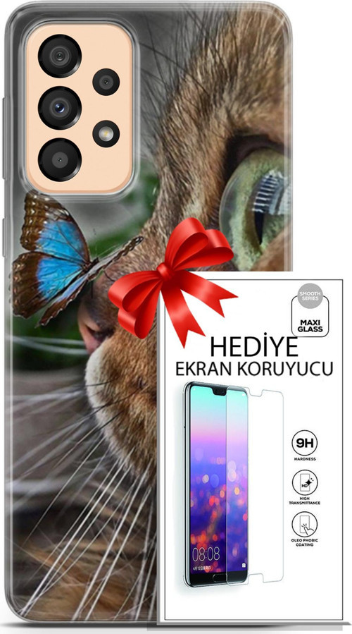 Samsung Galaxy A33 5G Kılıf Orijinal Seri Scotish-British 12 Munchkin Kelebek Tasarım Kılıf + Ekran Koruyucu