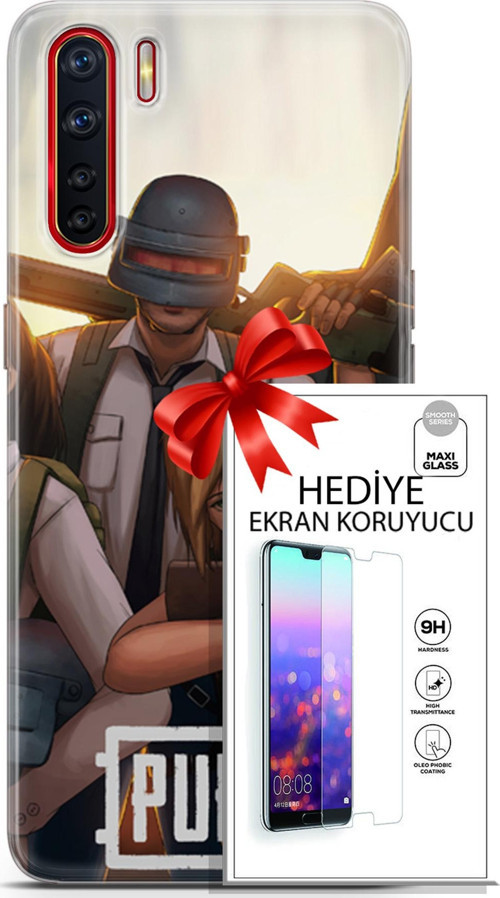 Oppo A91 Kılıf Orijinal Seri Pubg 30 Çizgisel Kenarları Şeffaf Kapak Ve Ekran Koruyucu