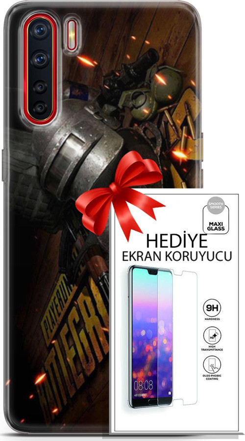 Oppo A91 Kılıf Orijinal Seri Pubg 18 Tabela Parlak Kılıf + Ekran Koruyucu Full Korumaketi