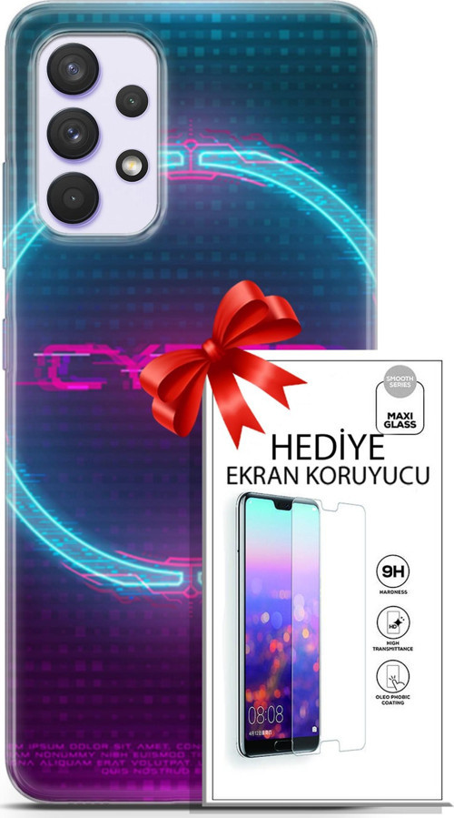 Samsung Galaxy A32 4G Kılıf Orijinal Seri Cyberpunk 09 Cyber Logo Uv Kılıf Ve Ekran Koruyucu