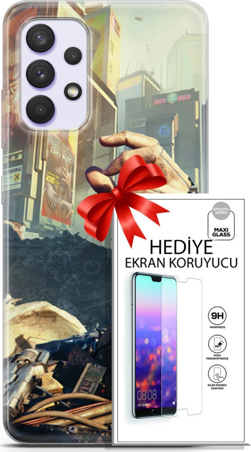 Samsung Galaxy A32 4G Kılıf Orijinal Seri Cyberpunk 20 El Renkli Kılıf Ekran Koruyucu