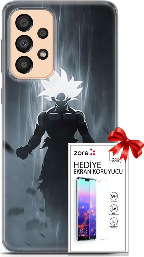 Samsung Galaxy A33 5G Kılıf Orijinal Seri Supers 27 Dark Goku Lazer Kesim Silikon Ekran Koruyucu