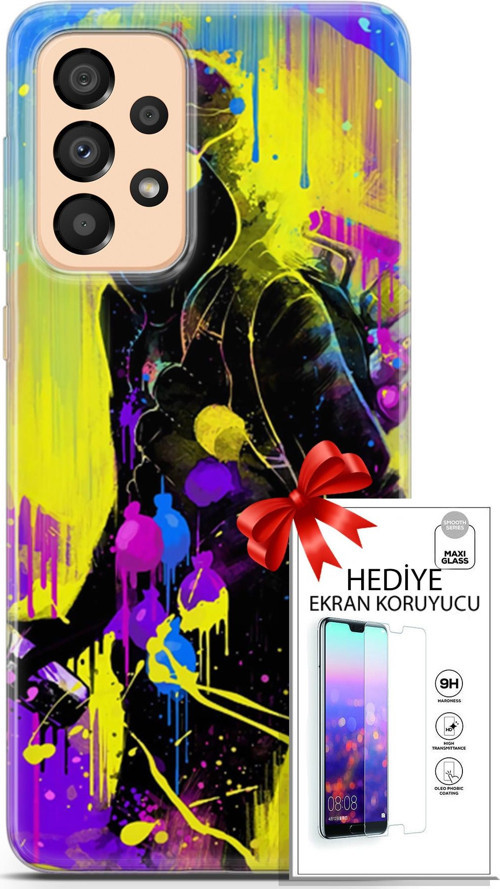 Samsung Galaxy A33 5G Kılıf Orijinal Seri Cardano 19 Sarı Mavi Mor Tam Koruma Kılıf + Ekran Koruyucu