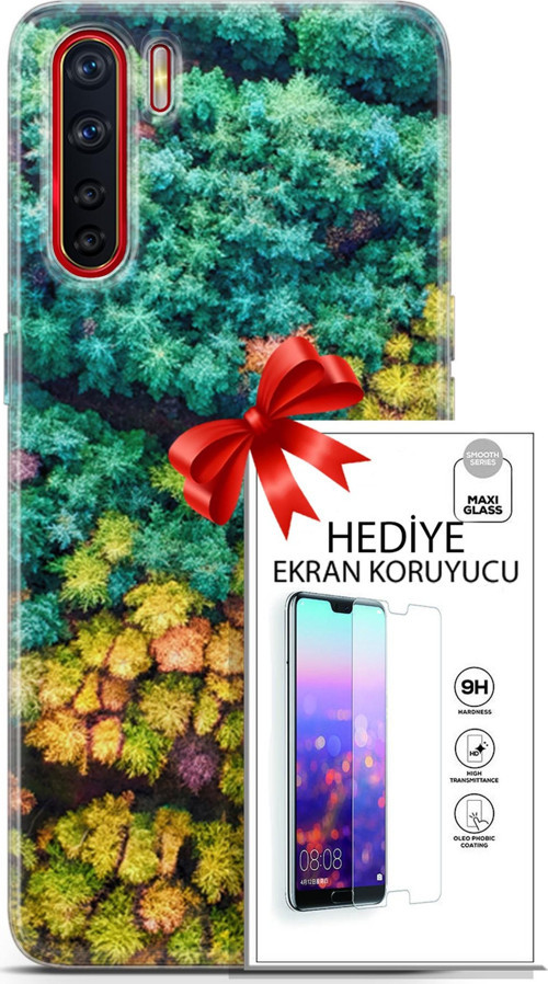 Oppo A91 Kılıf Orijinal Seri Fantasy 08 Kuşbakışı Orman Baskılı Kılıf + Ekran Koruyucu