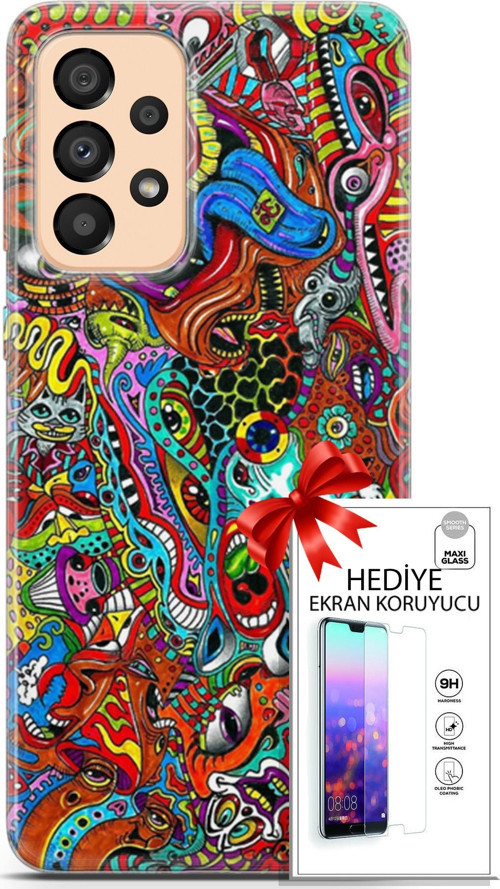 Samsung Galaxy A33 5G Kılıf Orijinal Seri Cardano 02 Grafitti Kapak Ve Ekran Koruyucu