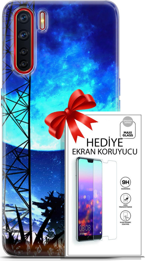 Oppo A91 Kılıf Orijinal Seri Fantasy 24 Mavi Ay Darbe Emici Kılıf + Ekran Koruyucu