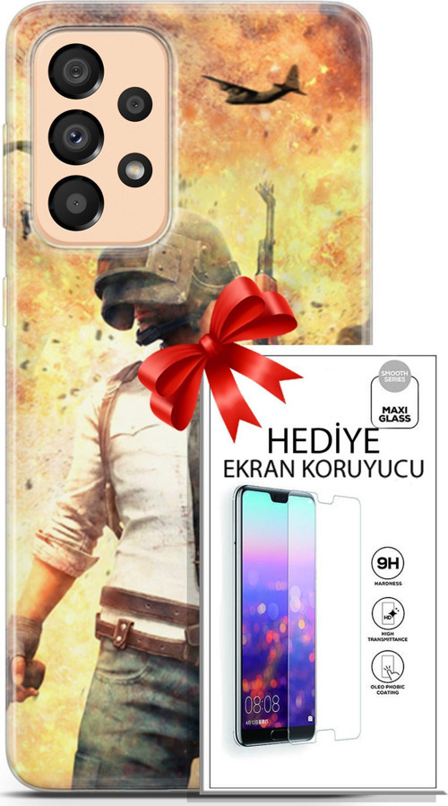 Samsung Galaxy A33 5G Kılıf Orijinal Seri Pubg 29 Uçak Paraşüt Leke Tutmaz Kapak + Ekran Koruyucu