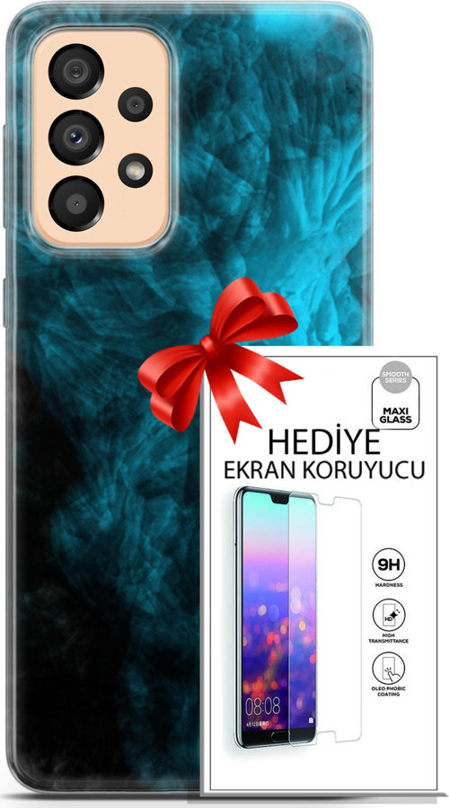 Samsung Galaxy A33 5G Kılıf Orijinal Seri Nature 15 Mavi Taşlar Kalın Silikon + Ekran Koruyucu